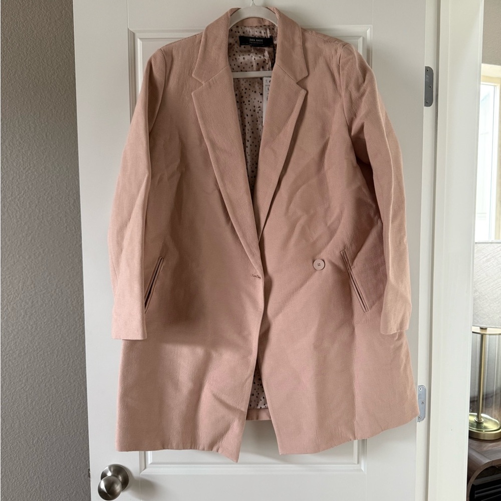 NWT Zara Women’s Light Pink Nude Double Breasted Textured Coat - Picture 7 of 16